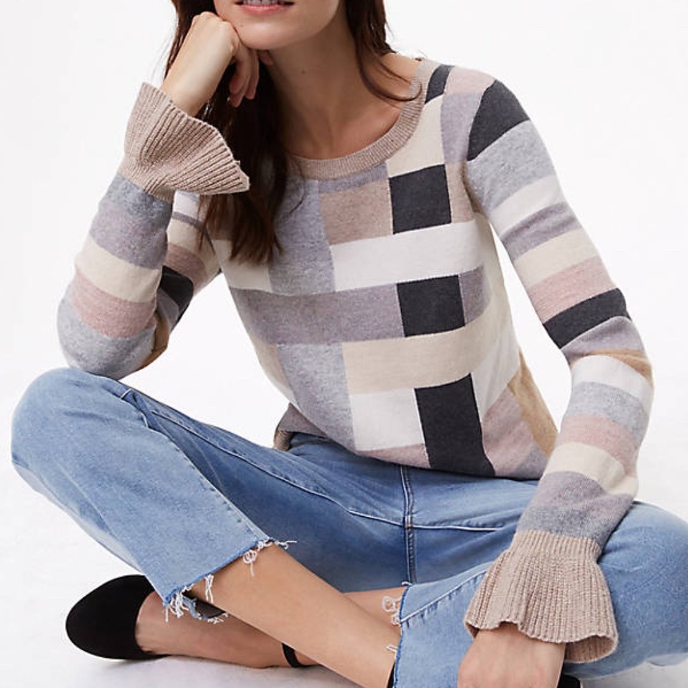 LOFT Colorblock Sweater with Ruffle Cuffs, XS - Picture 10 of 10